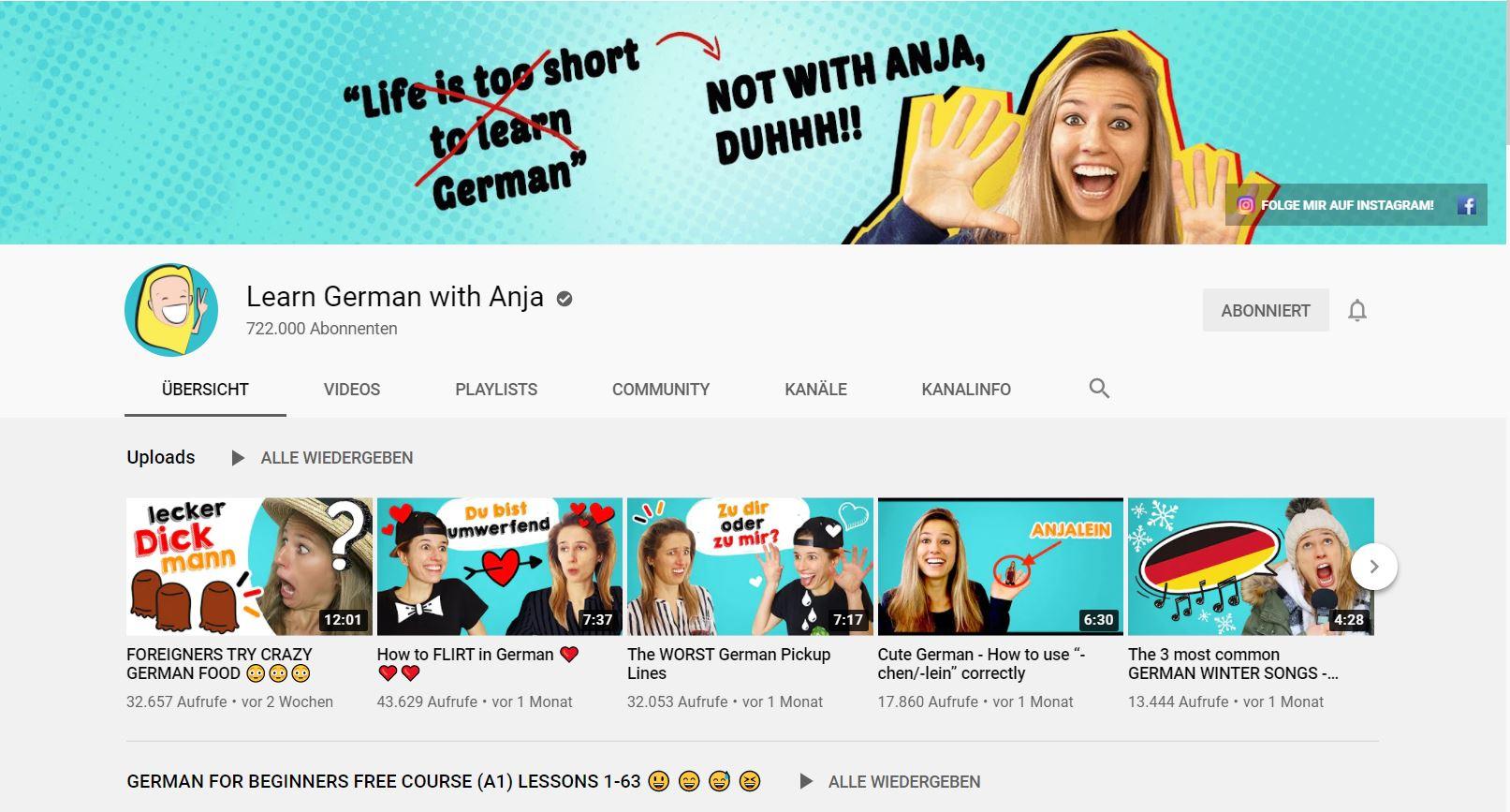 Youtube Deutsch lernen Anja Learn German with Anja