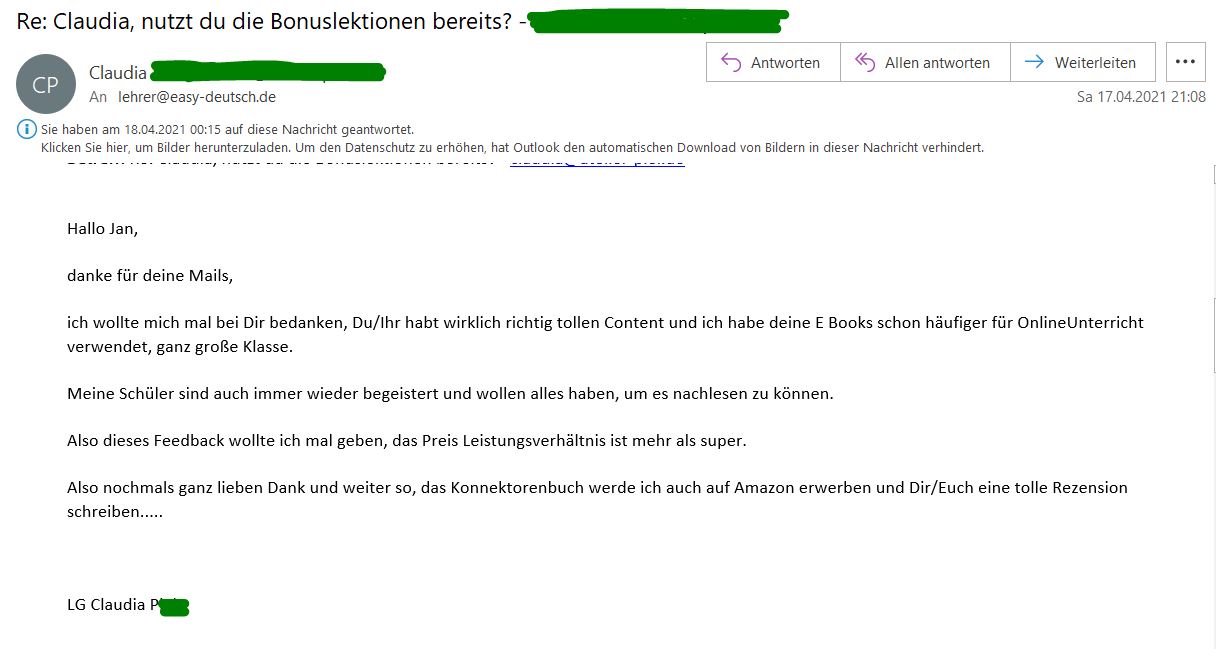 Kundenmeinung Email 3 Claudia Kundenmeinung Email 3 Claudia
