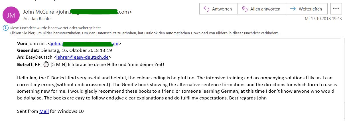 Kundenmeinung Email 5 John Kundenmeinung Email 5 John