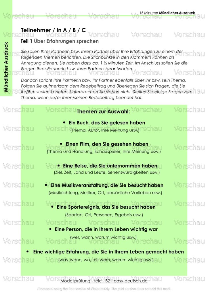 Modelltest telc B2 Deutschprüfung