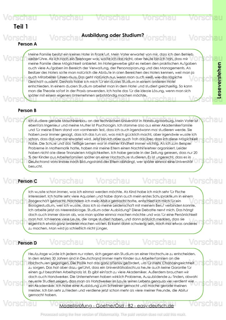 Modelltest Goethe B2 Deutschprüfung