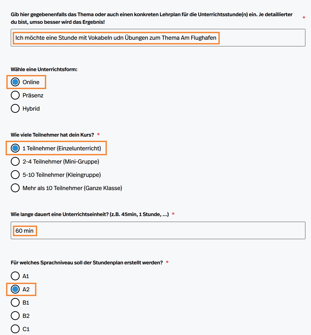 EasyDeutsch AI KI-Tool Für Lehrer - Auswahl